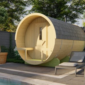 Barrelsauna Ø205 x 350 cm | 38 mm | onbehandeld vuren | met kleedruimte