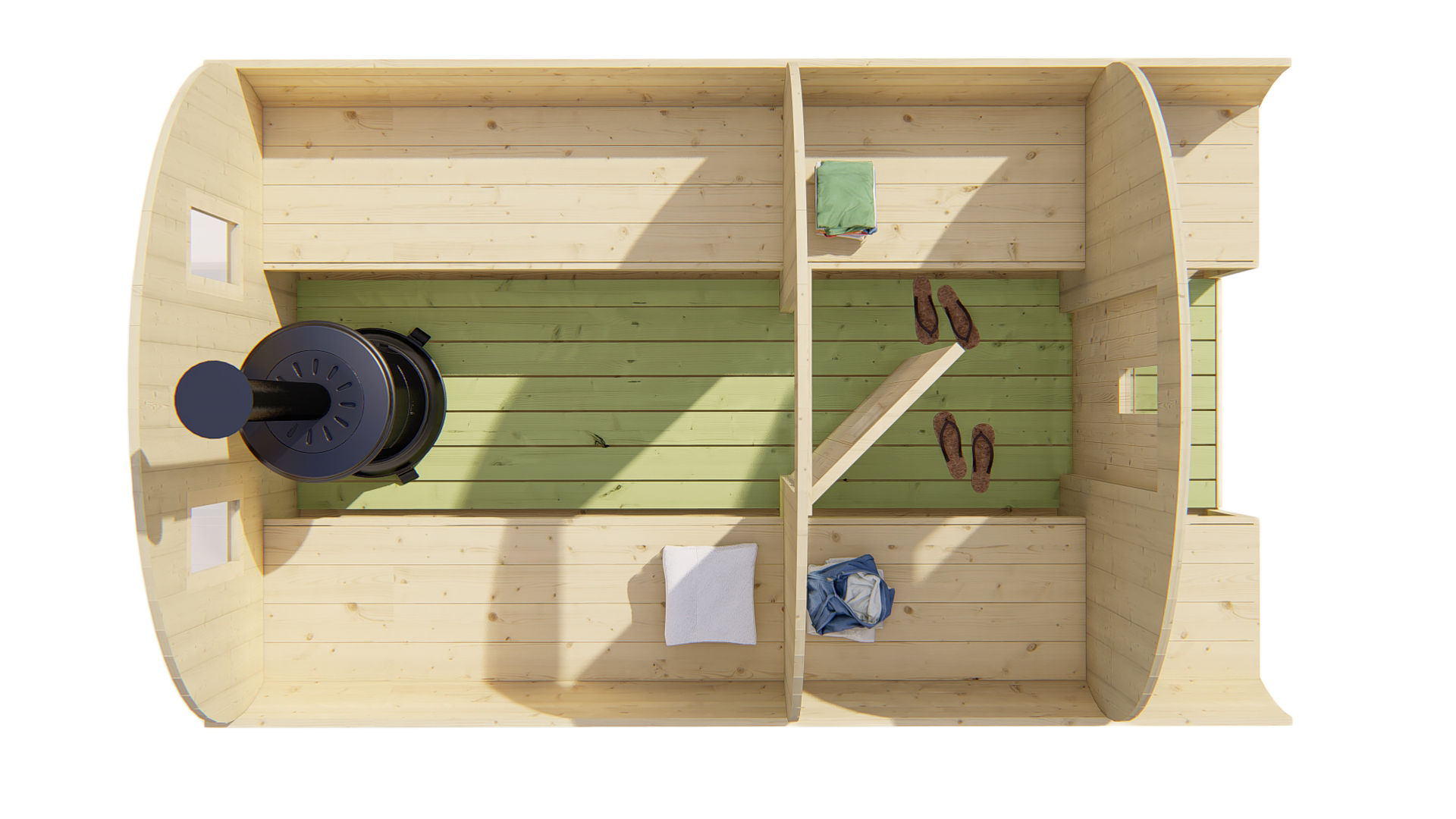 Barrelsauna Ø205 x 350 cm | 38 mm | onbehandeld vuren | met kleedruimte - Afbeelding 2