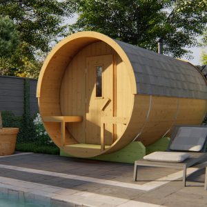 Barrelsauna Ø205 x 350 cm | 42 mm | Thermowood | met kleedruimte