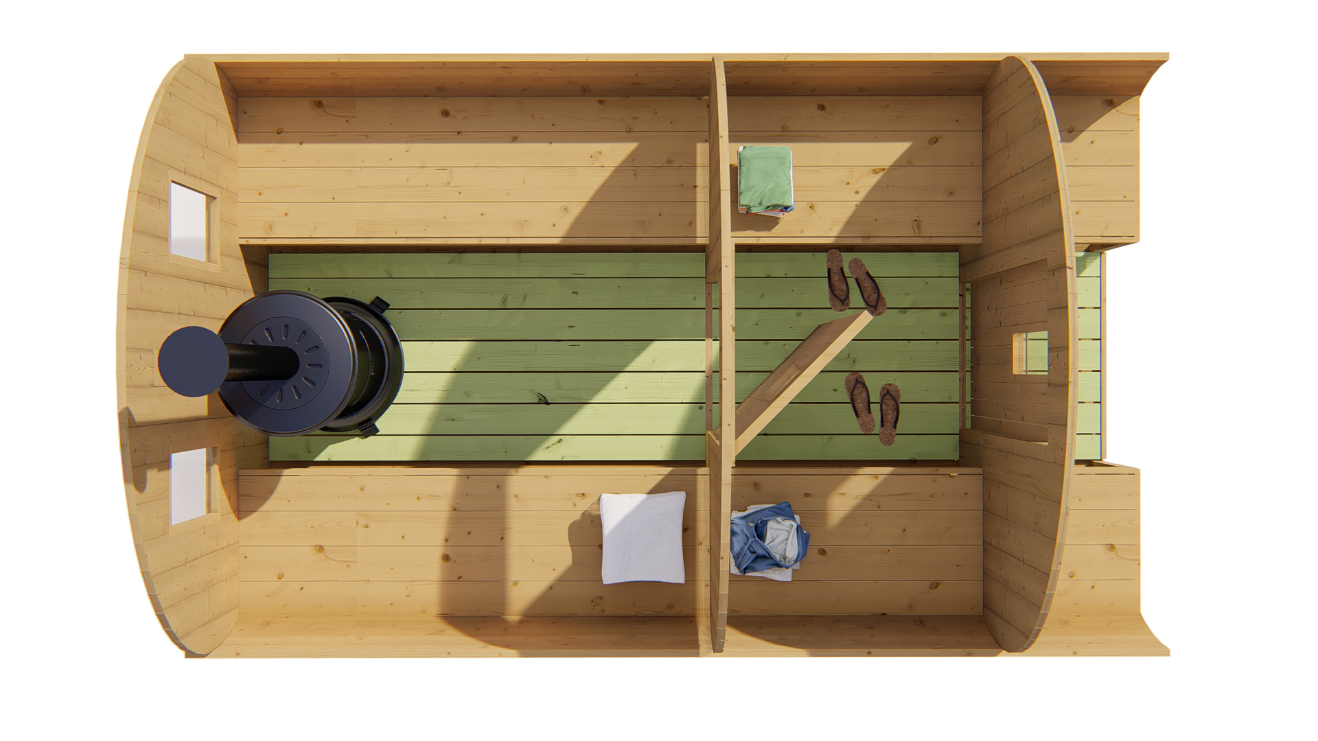 Barrelsauna Ø205 x 350 cm | 42 mm | Thermowood | met kleedruimte - Afbeelding 2
