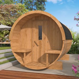 Barrelsauna Ø205 x 300 cm | 42 mm | Thermowood | ½ panorama raam