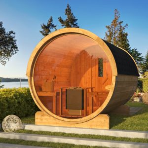 Barrelsauna Ø205 x 300 cm | 42 mm | Thermowood | panorama raam