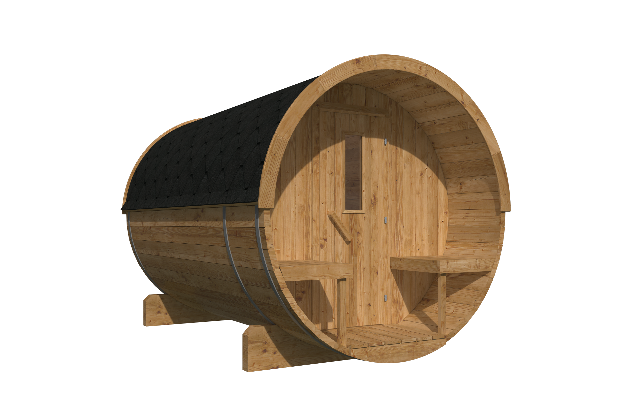 Barrelsauna Ø205 x 300 cm | 42 mm | Thermowood | ½ panorama raam - Afbeelding 2