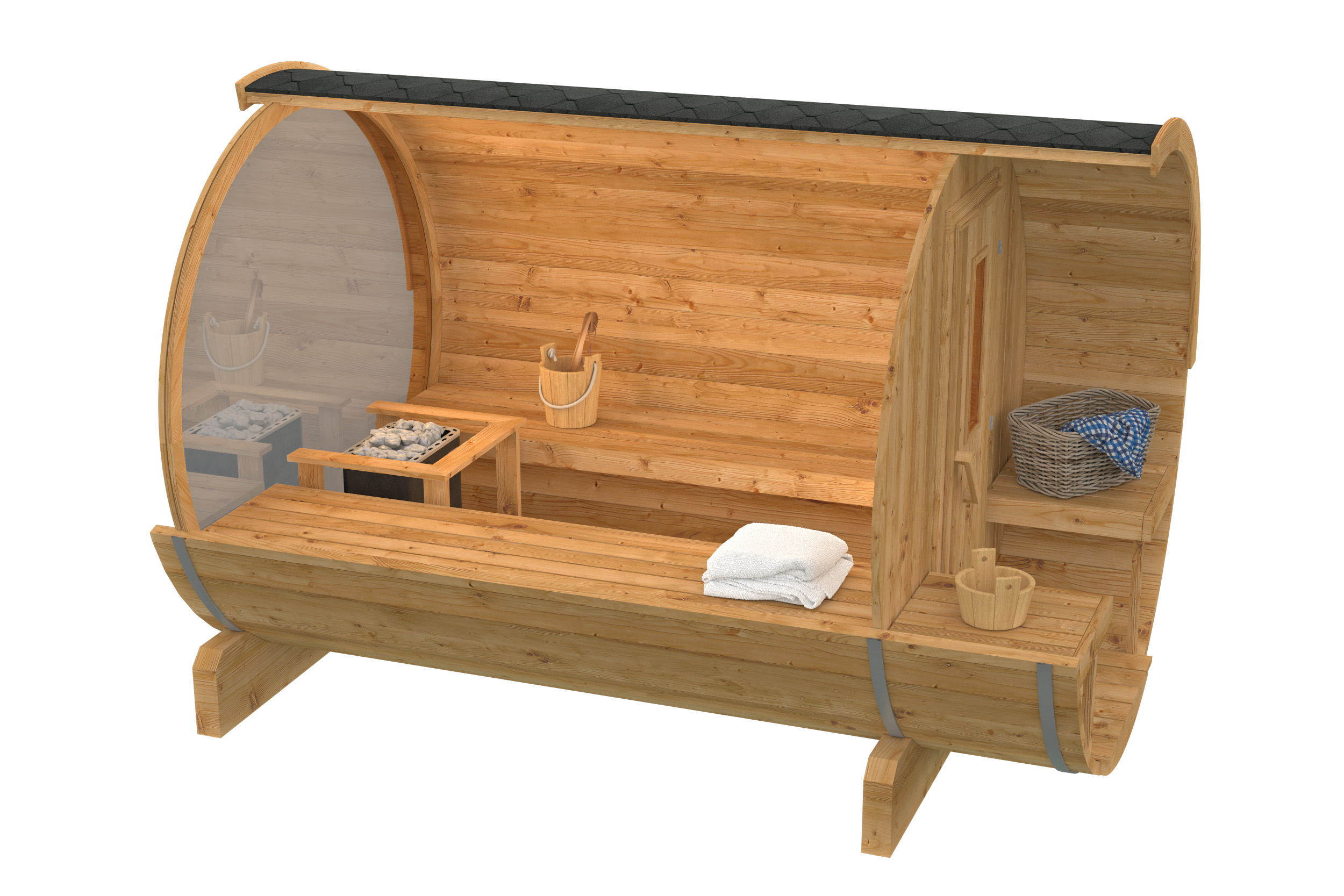 Barrelsauna Ø205 x 300 cm | 42 mm | Thermowood | panorama raam - Afbeelding 2
